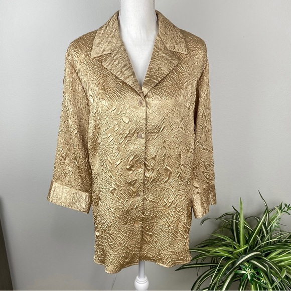 Cato Woman’s Plus Size 18/20W Button Up Gold Brocade Blazer 3/4 Sleeves EUC - Picture 10 of 12